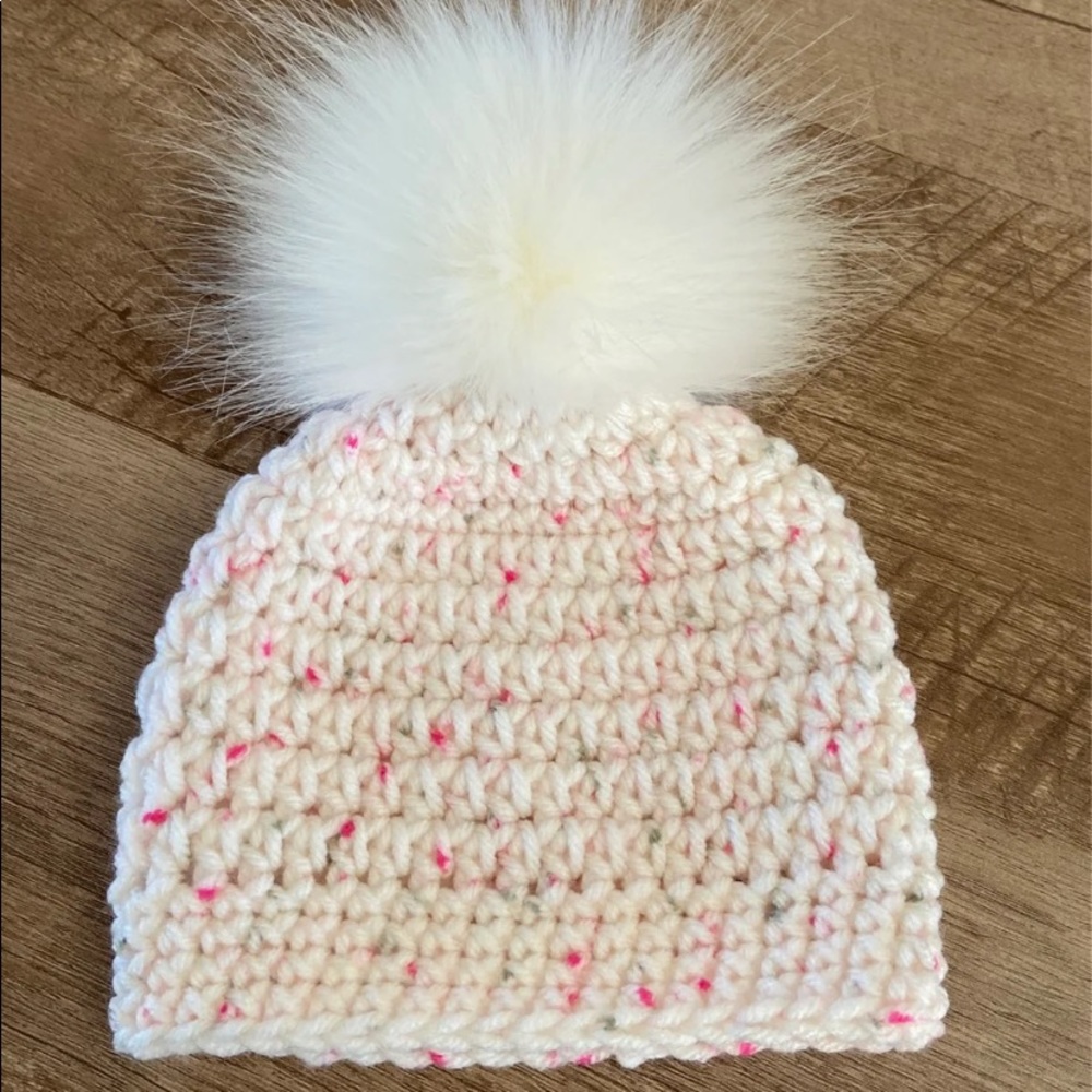 Newborn Speckled Hot Pink and Gray Beanie